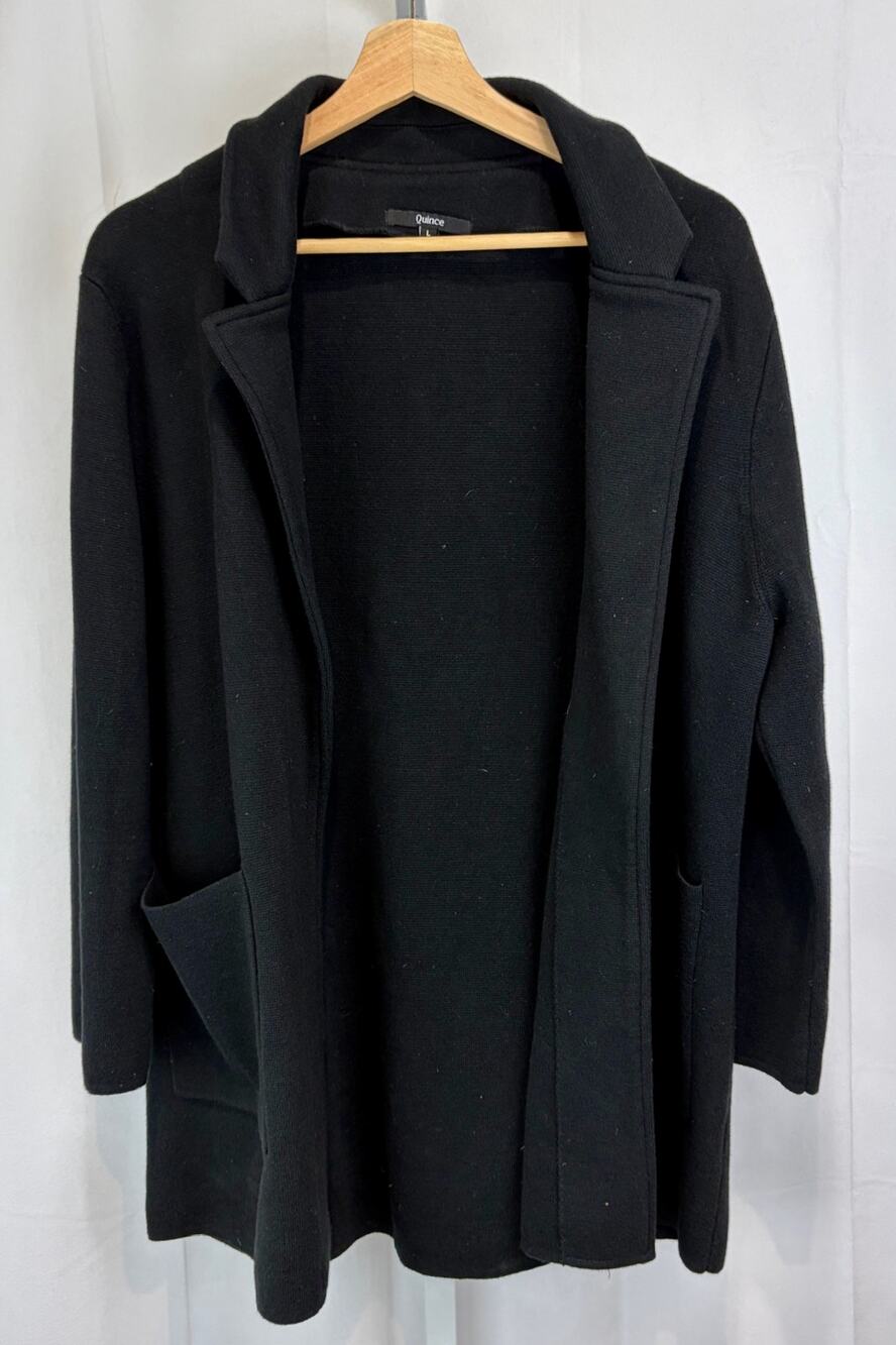 QUINCE Organic Cotton Knit Blazer Jacket Career Casual Travel Black Size L